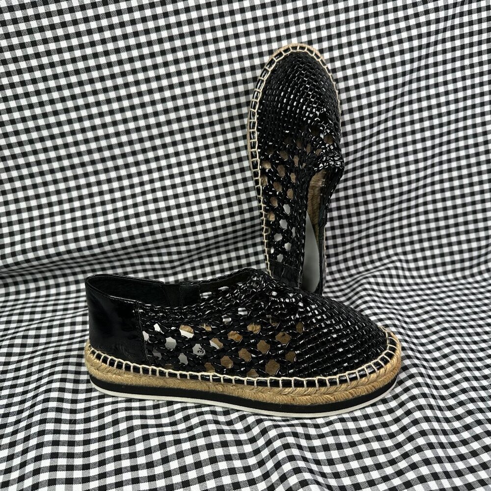 MIISTA Georgia Black Patent Leather Espadrille Ballet Flat Basket Weave Sz 6.5